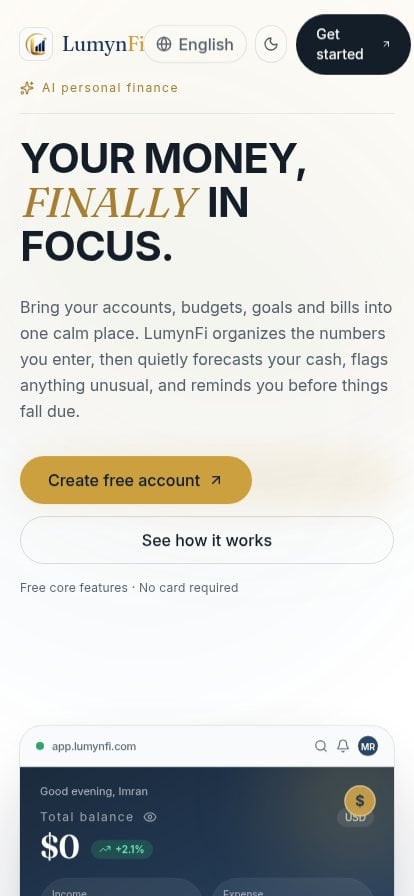 LumynFi on a phone-width screen