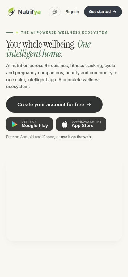 Nutrifya on a phone-width screen