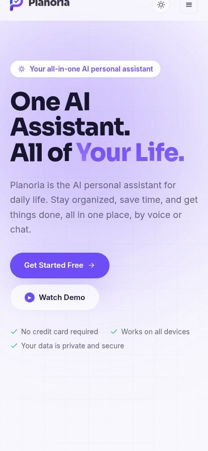 Planoria on a phone-width screen